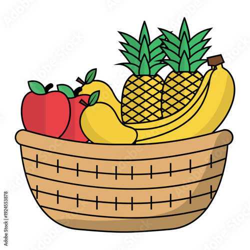 Tropical Fruit Basket Illustration
