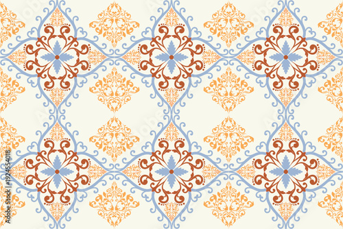 Floral oriental pattern concept showcasing detailed pattern elements inspired by classic oriental art. Design for textile, background, wallpaper, fabric, wrapping, carpet, and vector illustration.