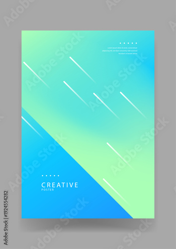 Modern creative poster featuring a fresh cyan to lime green gradient background with white diagonal motion lines for a fast and energetic feel