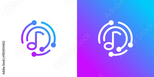 Dual meaning logo combining music and technology elements, symbolizing digital sound innovation, creative audio solutions, connectivity, and modern entertainment platforms.