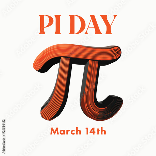 Pi day celebration design for march 14th with textured orange greek letter symbol on plain background for school bulletin boards and websites