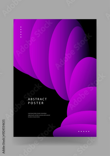 Premium abstract poster featuring a voluminous 3D fluid shape with purple and magenta gradients creating depth on a dark black background