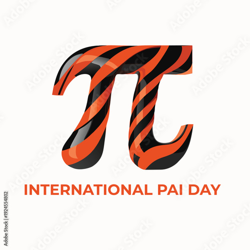 International pai day illustration with sleek high gloss striped pi sign in orange and black for futuristic educational technology interface
