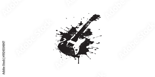 Abstract Black Ink Splatter Electric Guitar Silhouette.