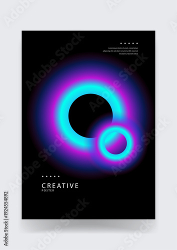 Creative poster featuring glowing blue and magenta neon rings on a solid black background perfect for electronic music events