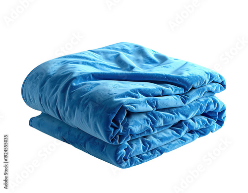 Soft, folded blue blanket, showing textured fabric against a black background