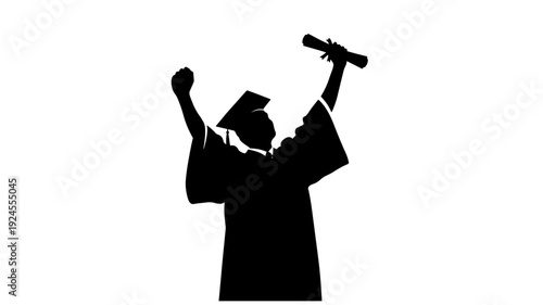 Graduate Silhouette Celebrating Achievement in Black Silhouette on for Education Transparent BACKGROUND