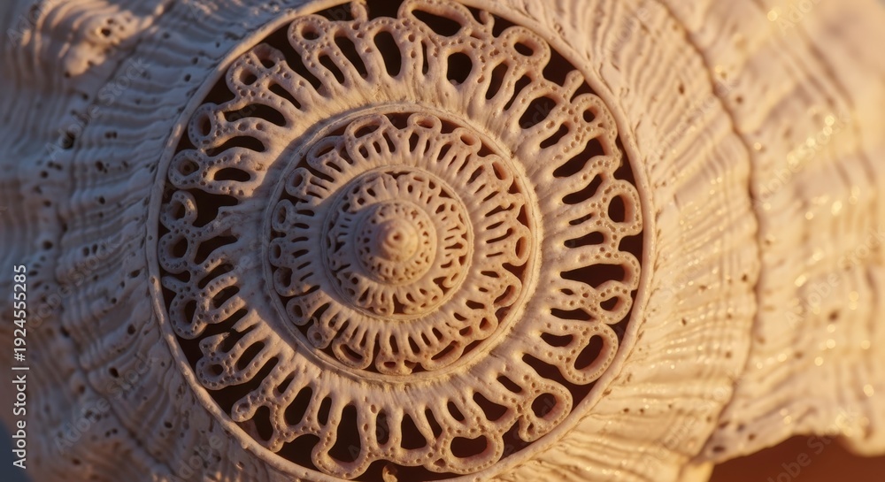 Obraz premium Fossilized Ammonite Shell Closeup View.