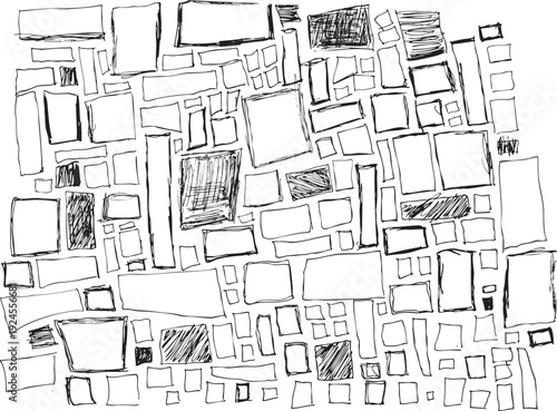 Hand drawn squares and rectangles vectors, drawn on paper with ink