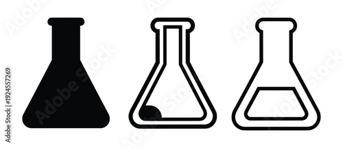 Chemistry flasks with liquid, vector science laboratory glassware, experiments, and scientific research illustration