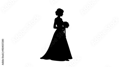 Bride silhouette in elegant wedding dress holding bouquet in soft romantic lighting on transparent for wedding invitation Transparent BACKGROUND