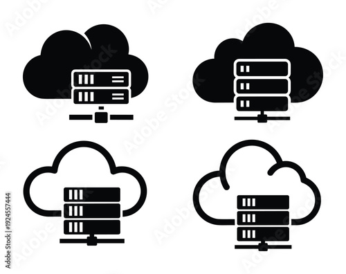 Cloud server icon vector illustration with server rack in cloud computing concept. Storage server data symbols