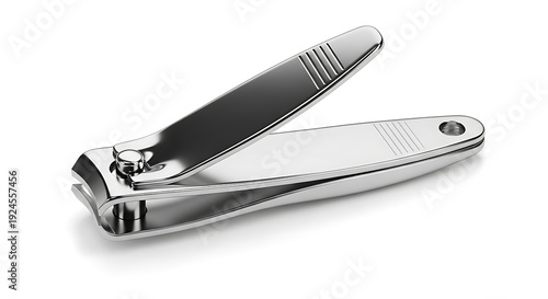 A silver nail clipper with a black handle