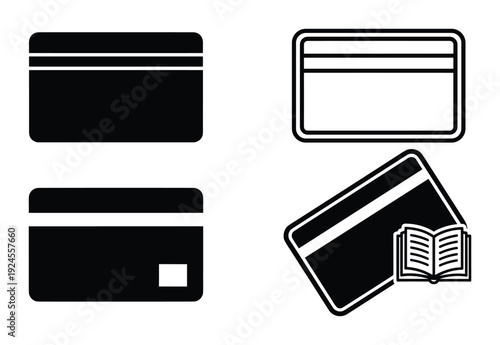 Credit card illustrations set with payment card and a book design, financial transaction icon, and business education concept.