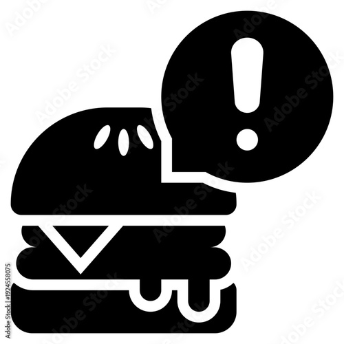 hamburger junk food calories fat alert exclamation solid glyph icon