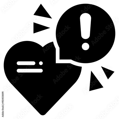 heart rate signal alert exclamtaion warning solid glyph icon