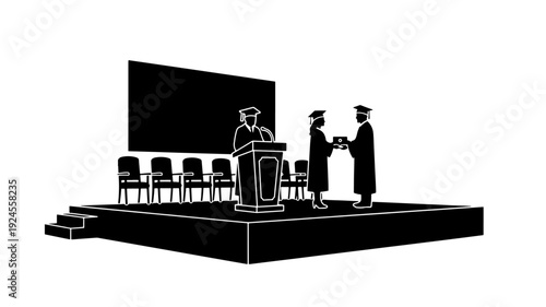 Graduation Ceremony Silhouette in Simple Monochrome on for Educational Use Transparent BACKGROUND