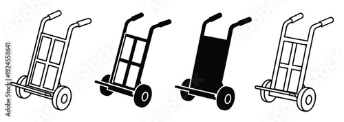 Four Hand Trucks Dolly Icons Collection, Delivery Cart in Outline and Solid Styles, Transportation Equipment