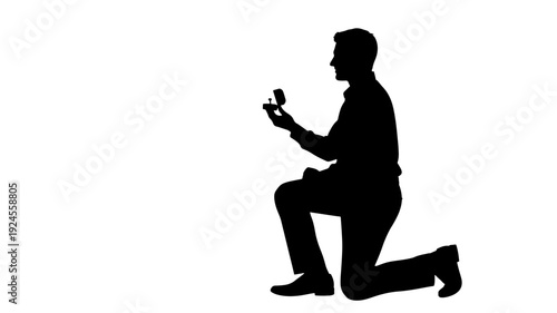 Man proposing with ring in silhouette on one knee in romantic dim lighting on isolated for wedding invitation Transparent BACKGROUND