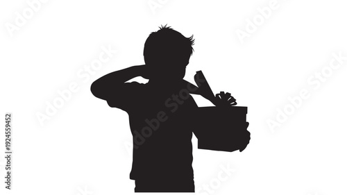 Silhouette of person holding gift box in relaxed pose with soft studio lighting for greeting card design Transparent BACKGROUND