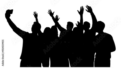 Silhouetted people celebrating in joyful unity with raised hands in dramatic black and for social media Transparent BACKGROUND