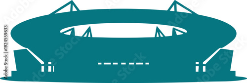 Teal stadium silhouette with white accents sports architecture