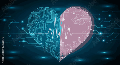 Heart rate monitor heartbeat fusion technology and health concept with digital circuit board design