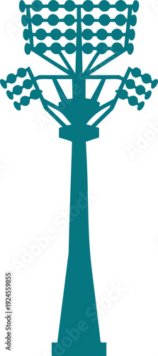 Teal stadium floodlight tower silhouette on white