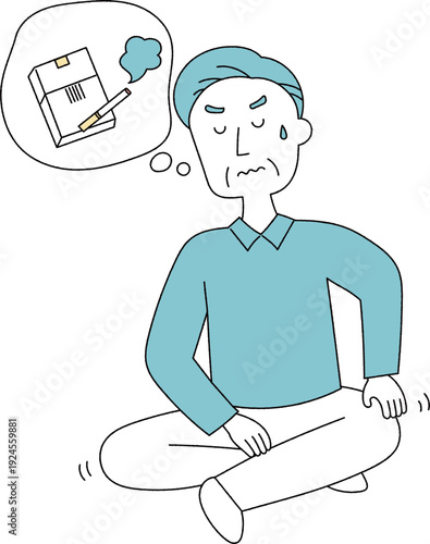 タバコを吸うのを我慢しているシニア男性単色