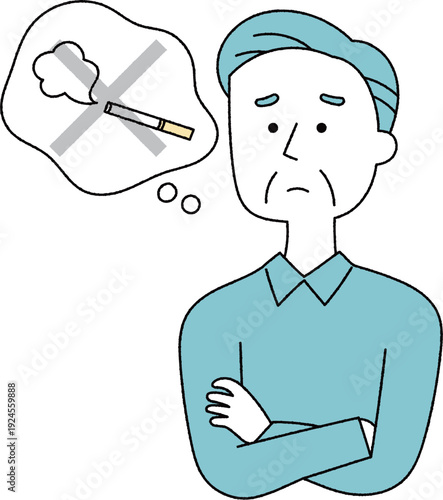 禁煙について考えるシニア男性単色