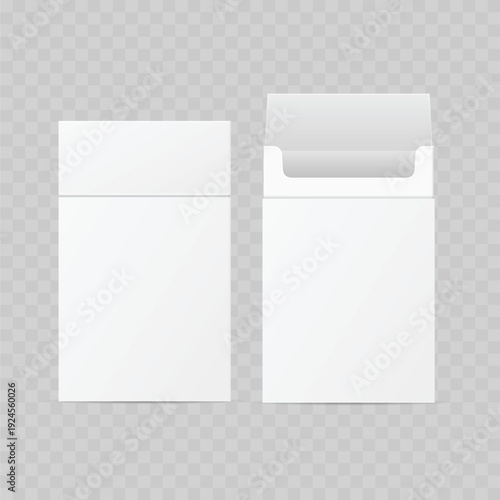 Realistic White Cigarette Pack Mockup Set. Vector Blank Flip-Top Cardboard Box Template