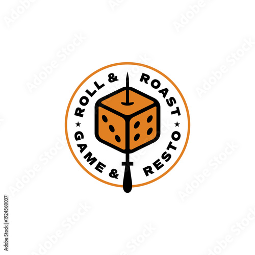 Black die on a skewer logo, ideal for concepts like luck, risk, gambling, chance, strategy in various design projects.