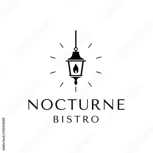 Nocturne bistro logo featuring a lit lantern, suitable for a restaurant, cafe, or small business branding design projects.