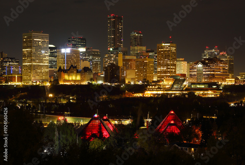 Night cityscape of Edmonton, Alberta, Canada, during the autumn season.