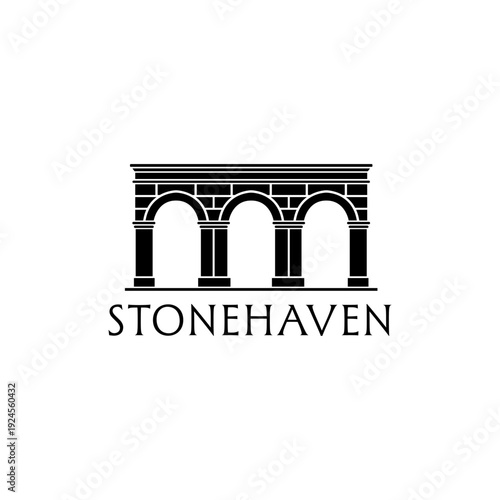 Stonehaven logo with three arches in black and white. Perfect for corporate branding, architecture firms, and contemporary design projects.