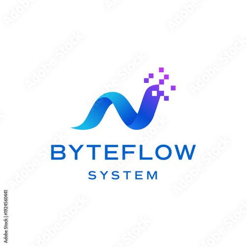 Byteflow system logo features a blue pixelated design. Suitable for tech companies, software developers, and digital solutions seeking a modern brand identity.