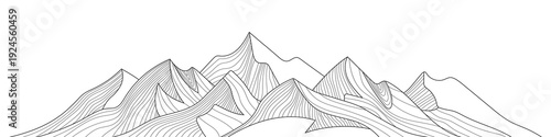 Mountain landscape stylization, line art, banner, imitation of mountain ranges