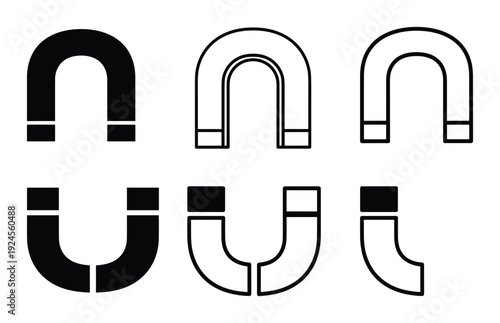 Magnet Shapes Collection: Horseshoe Magnet variations, flat vector illustration, graphic design, magnetic, science