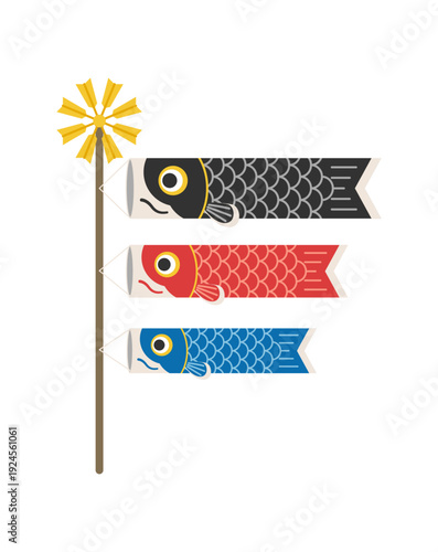 ３連ミニこいのぼり（黒赤青）