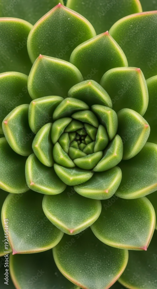 Obraz premium Symmetrical arrangement of vibrant green succulent leaves displays perfect geometric pattern