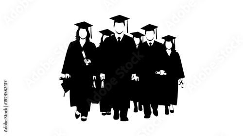 Graduates in caps and gowns in formal academic attire in black and illustration for education Transparent BACKGROUND