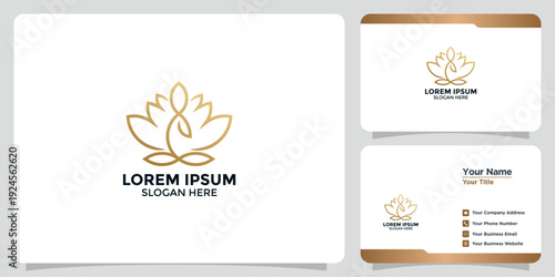Elegant golden lotus flower and human figure logo design, symbolizing wellness, meditation, and tranquility for beauty and spiritual brands
