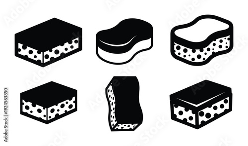 Sponge set illustration, dish washing sponges in different shapes, household cleaning supply