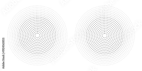 Halftone circle dotted frame circularly distributed set. Abstract dots logo emblem design element.