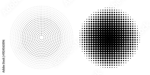 Halftone circle dotted frame circularly distributed set. Abstract dots logo emblem design element.