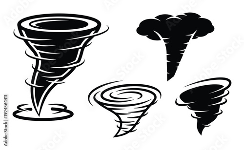 Tornado vector set, twister shapes, hurricane illustration, disaster icons, severe weather graphic art