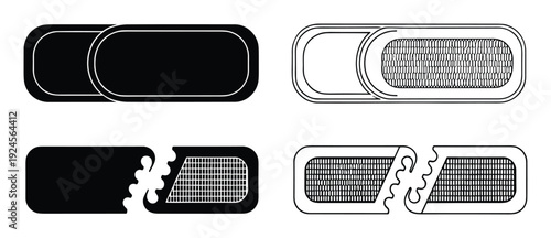 Toggle switch vector illustration, on and off states, slider button design, UI element, simple shape, black and white color