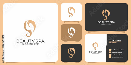 Elegant abstract female profile logo design for a modern beauty spa and wellness center identity, symbolizing graceful and luxurious self-care services and rejuvenation