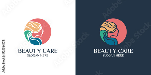 A vibrant and elegant logo design featuring a woman's profile with artistic, flowing hair, embodying concepts of beauty, wellness, and modern self-care aesthetics