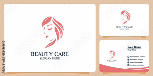 Elegant and refined beauty care logo design featuring a serene woman's face with flowing hair, perfect for enhancing salon, spa, and cosmetic brand identity